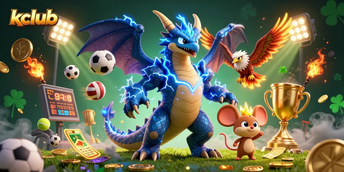 Engage in thrilling gaming fun at kclub with dynamic 3D dragon and sports elements.
