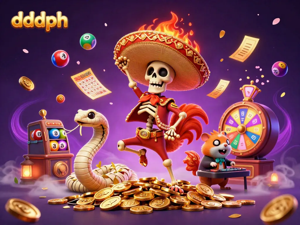 Join the dddph victory dance in a vibrant 3D scene filled with gambling excitement and animated characters.