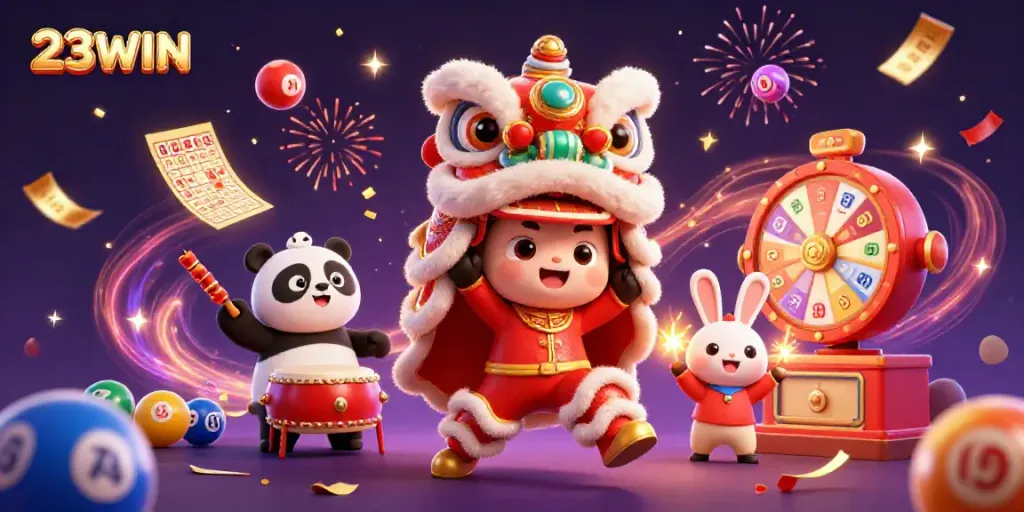 Engage in thrilling games at 23WIN with colorful lottery balls and festive elements.