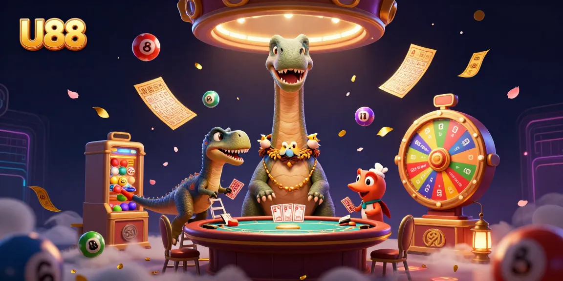Experience thrilling U88 casino games with a vibrant 3D scene of dynamic lottery action.