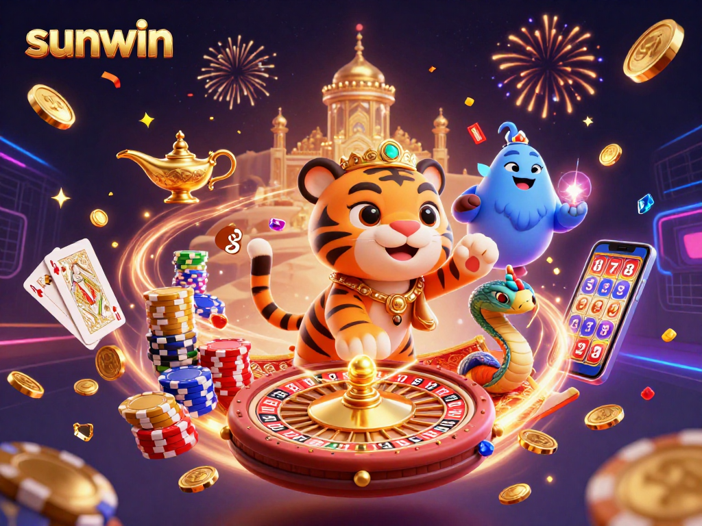 Experience thrilling wins with sunwin in a vibrant Arabian Nights casino scene.