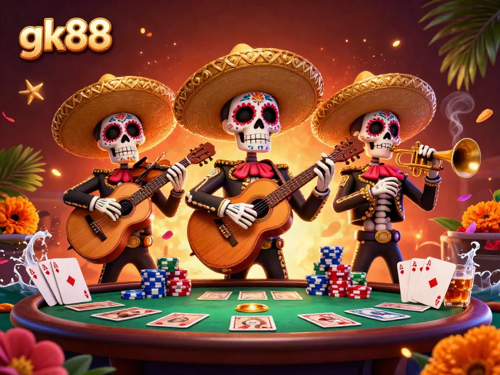 Experience the thrilling action at gk88, where animated mariachi musicians elevate your poker game!