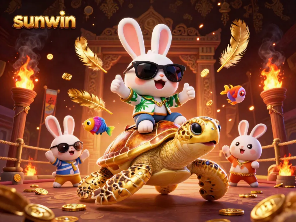 Engage with sunwin's vibrant gaming experience featuring a lucky rabbit, golden turtle, and dazzling underwater elements.