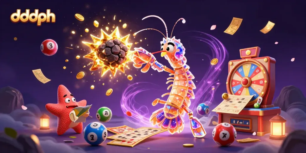 Engage in dddph casino excitement with vibrant lottery balls and a galactic mantis shrimp.