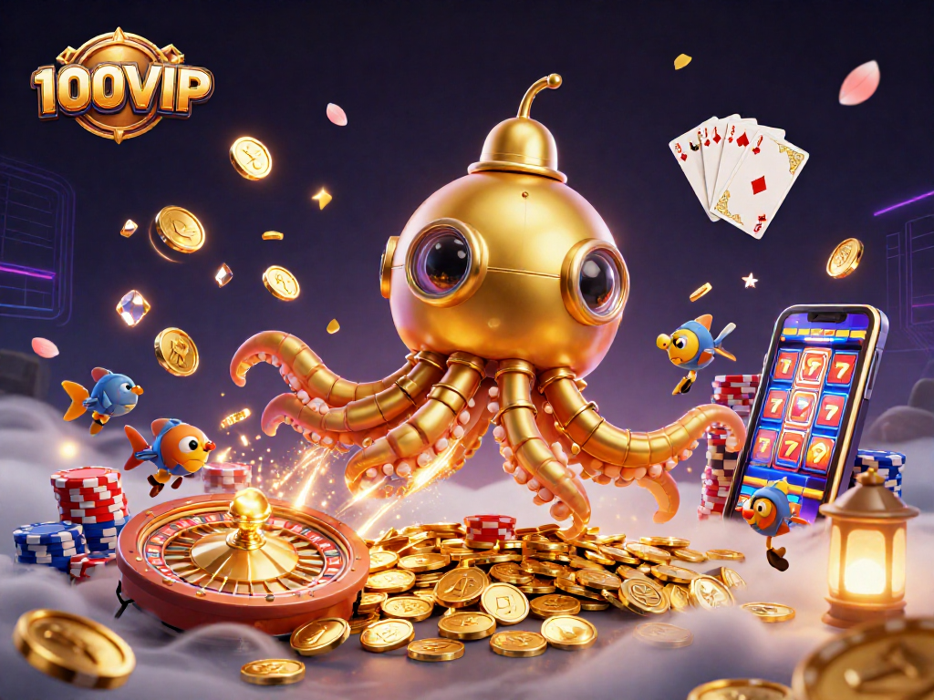 Experience thrilling wins at 100VIP with a stunning underwater casino scene in golds and gems.