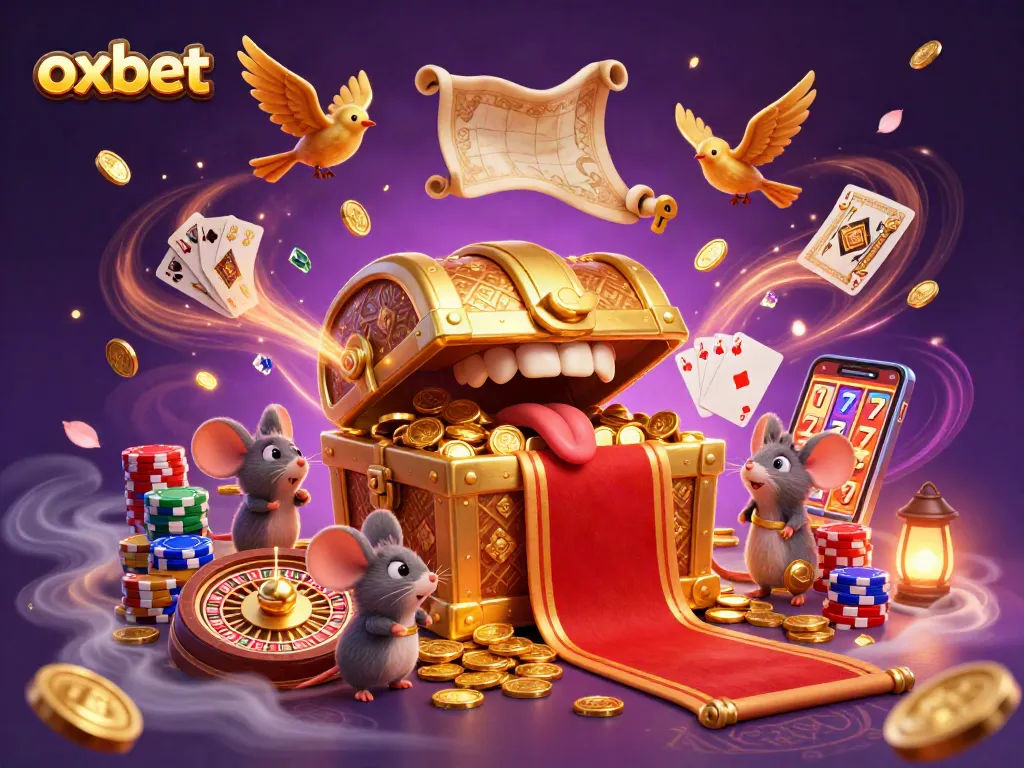Experience thrilling wins at OXBET with an immersive 3D casino scene filled with dynamic gaming elements.