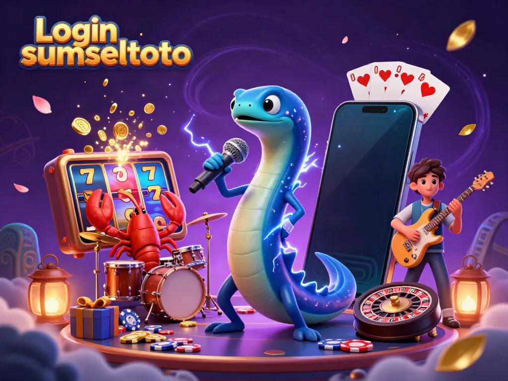 Engaging illustration showcasing an underwater casino performance titled "Login sumseltoto" with vibrant characters.