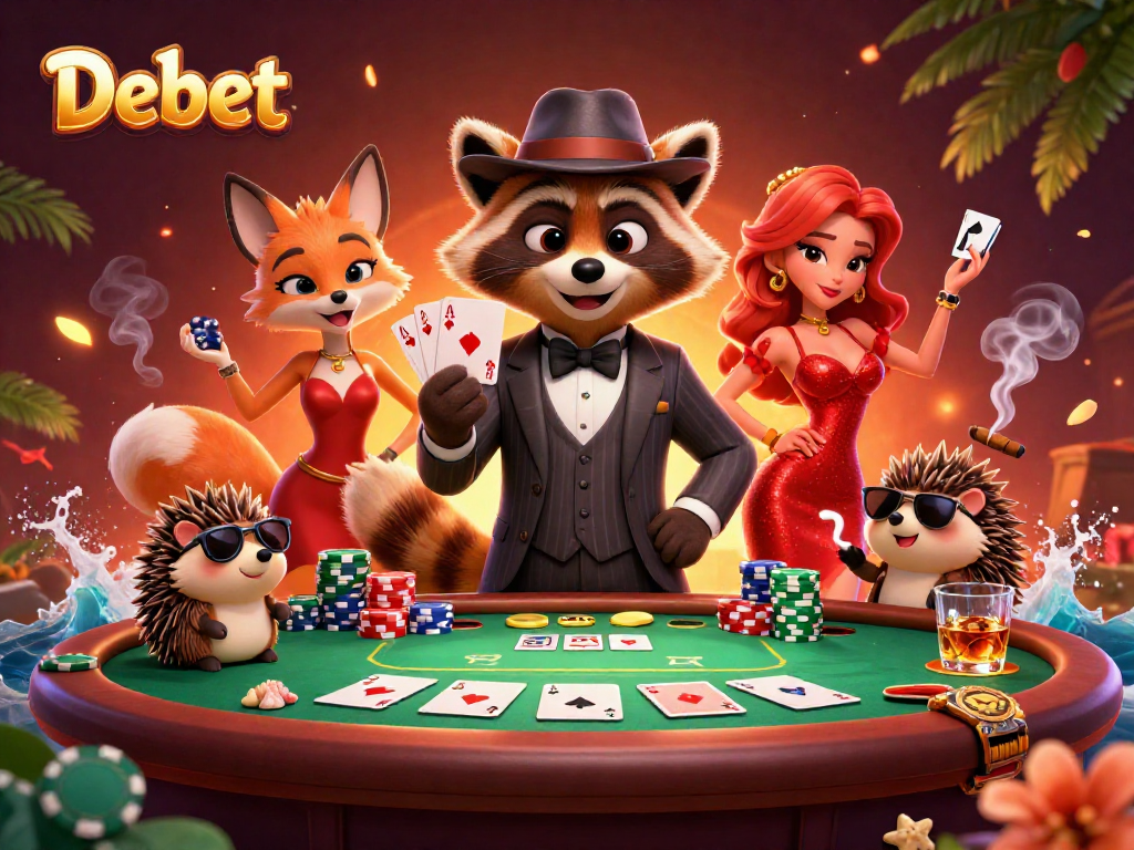 Engage in the exciting world of Debet with charming characters and vibrant poker elements.
