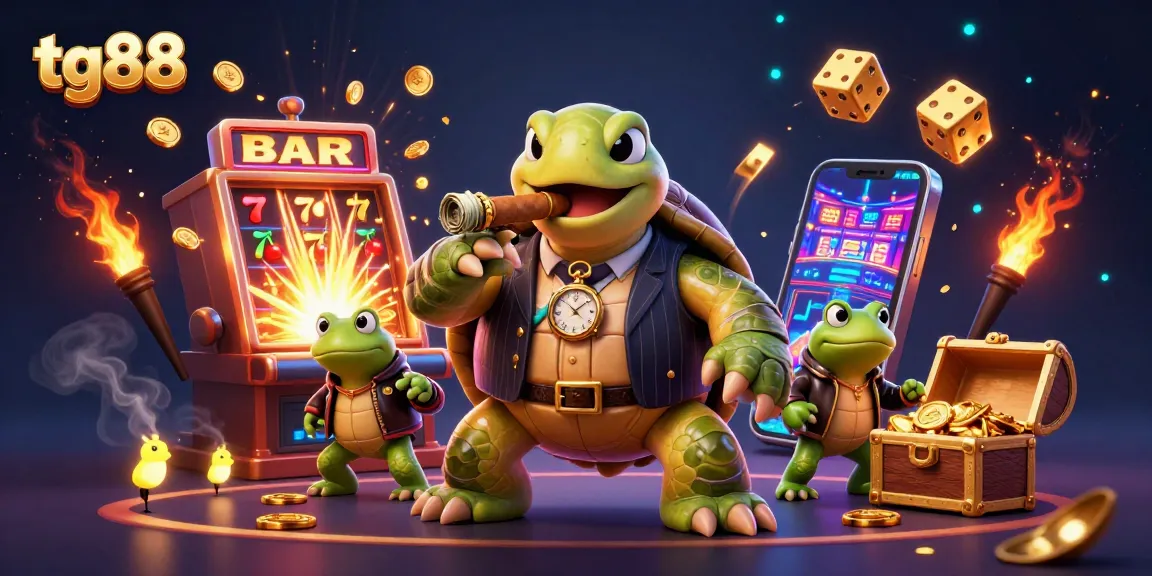 Win big with tg88 in a vibrant 3D casino scene featuring dynamic characters and exciting game elements.