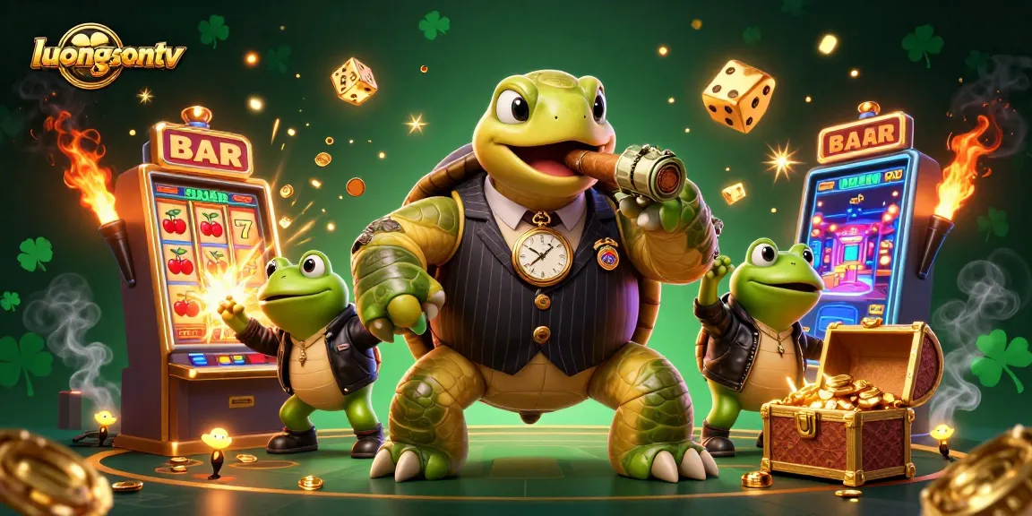 Experience dynamic gambling fun with luongsontv featuring cartoon characters, slot machines, and excitement.
