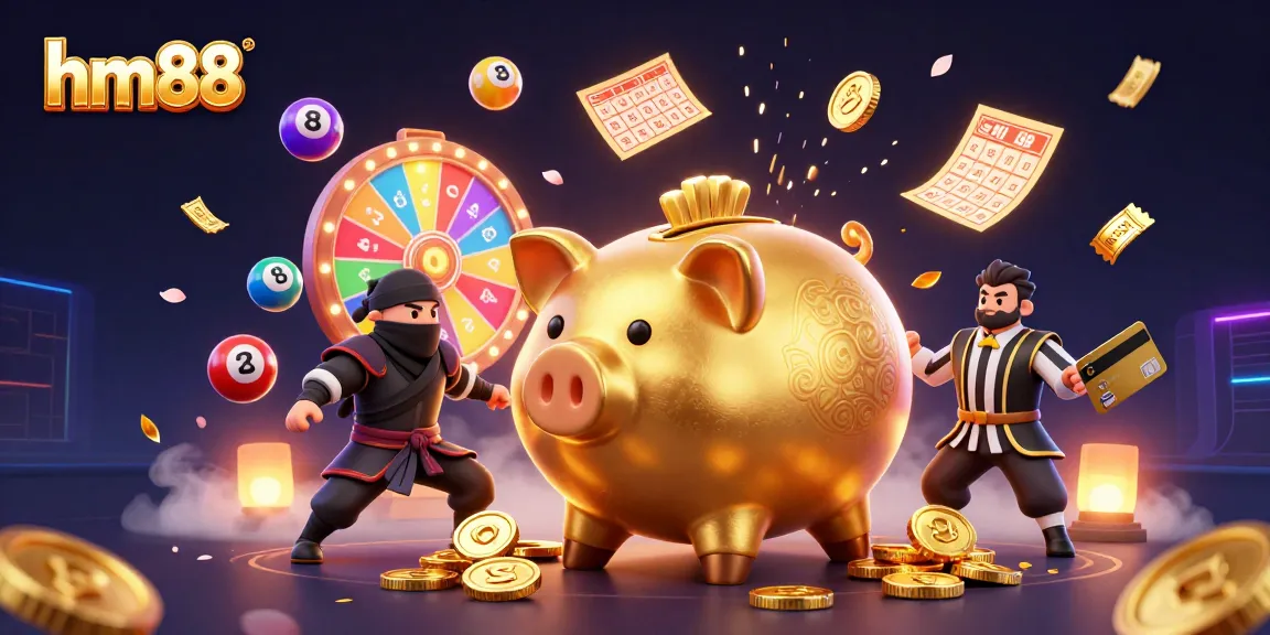 Experience thrilling games with hm88's dynamic casino scene, featuring engaging cartoon characters and vibrant visuals.