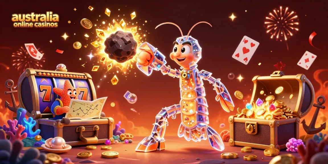 Engage with vibrant 3D art on australia online casinos featuring galactic samurai shrimp and treasure elements.