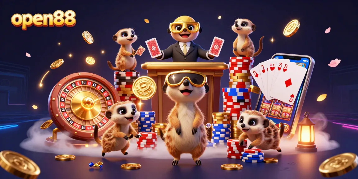 Experience the thrill with open88 as meerkats operate a vibrant casino, revealing excitement and winnings.