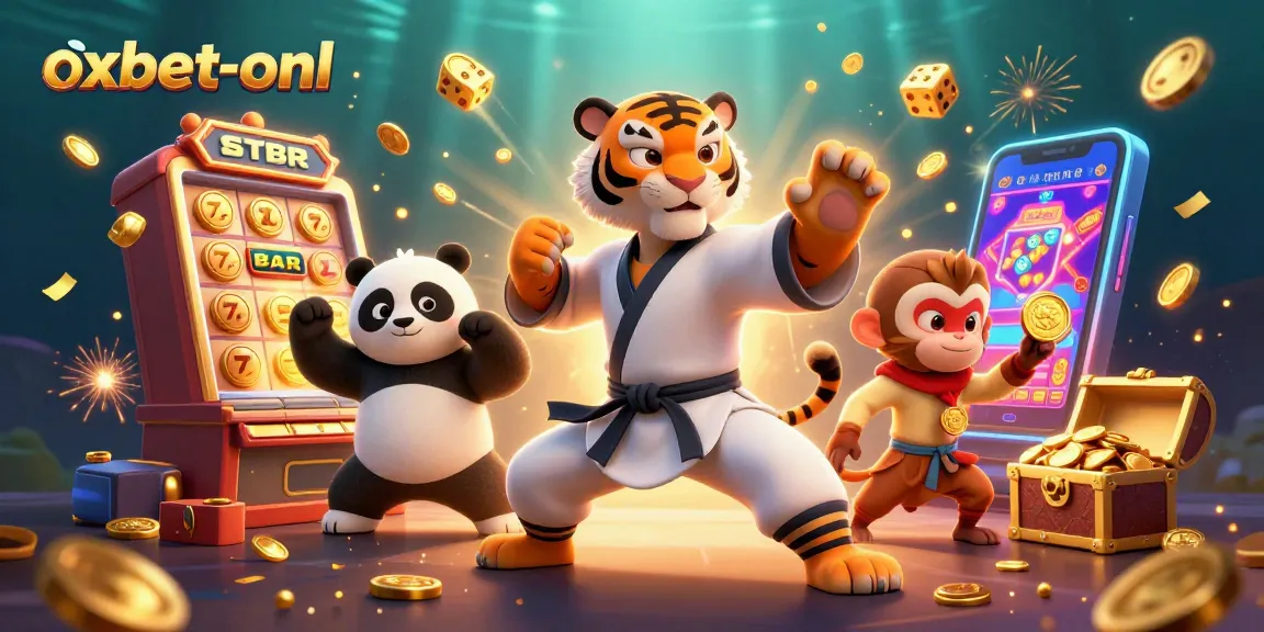 Experience the thrilling world of oxbet-onl with a dynamic casino scene filled with colorful slot machines and characters.