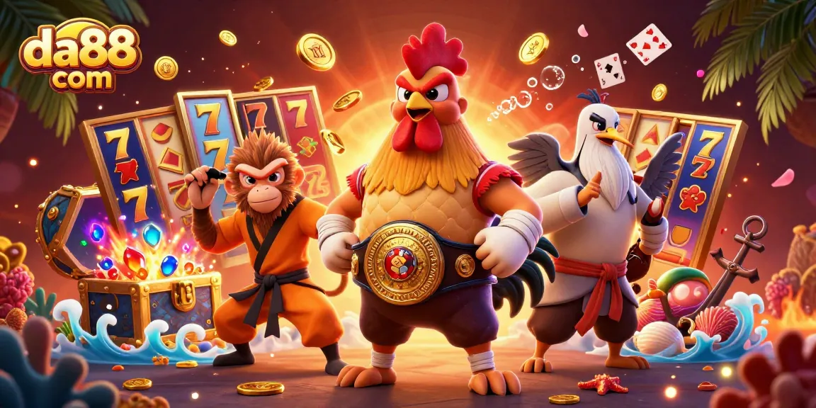 Engage with da88 com in a vibrant online casino scene featuring dynamic characters and exciting gaming elements.