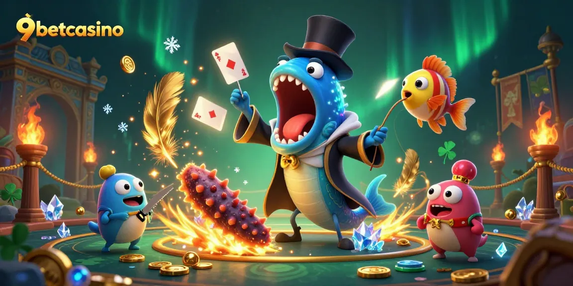 Experience thrilling casino magic at 9betcasino with a lively underwater card performance.