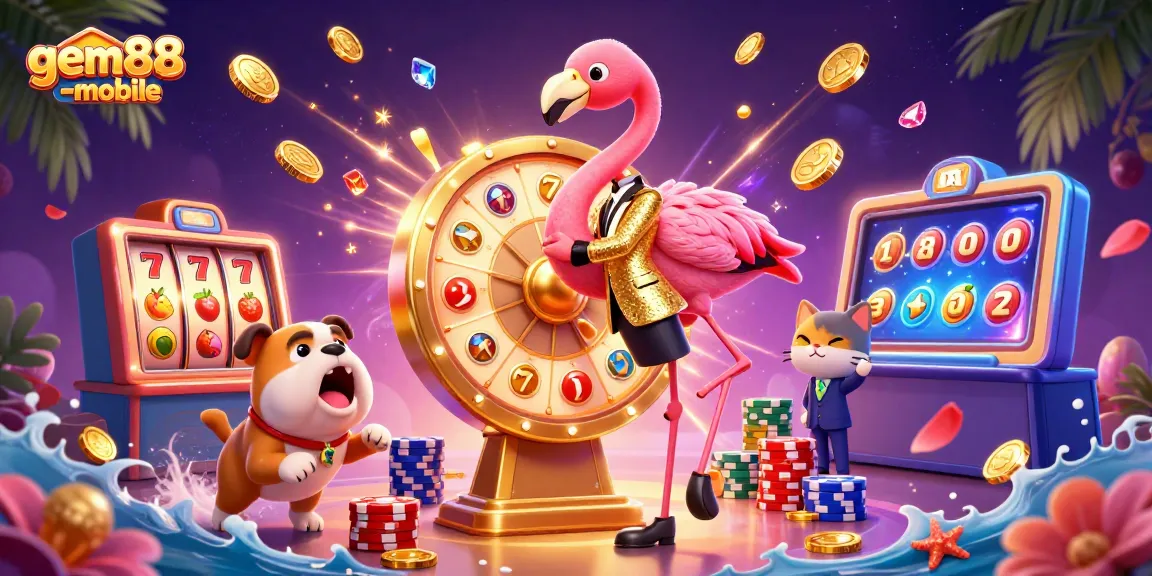 Win big with gem88-mobile's exciting gameplay, featuring vibrant 3D characters and thrilling slot machines.