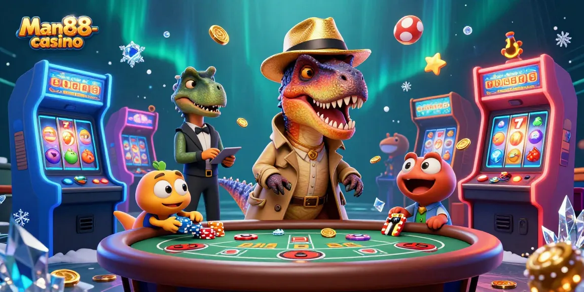 Experience thrilling gameplay at man88-casino with a velociraptor trying to win at blackjack.