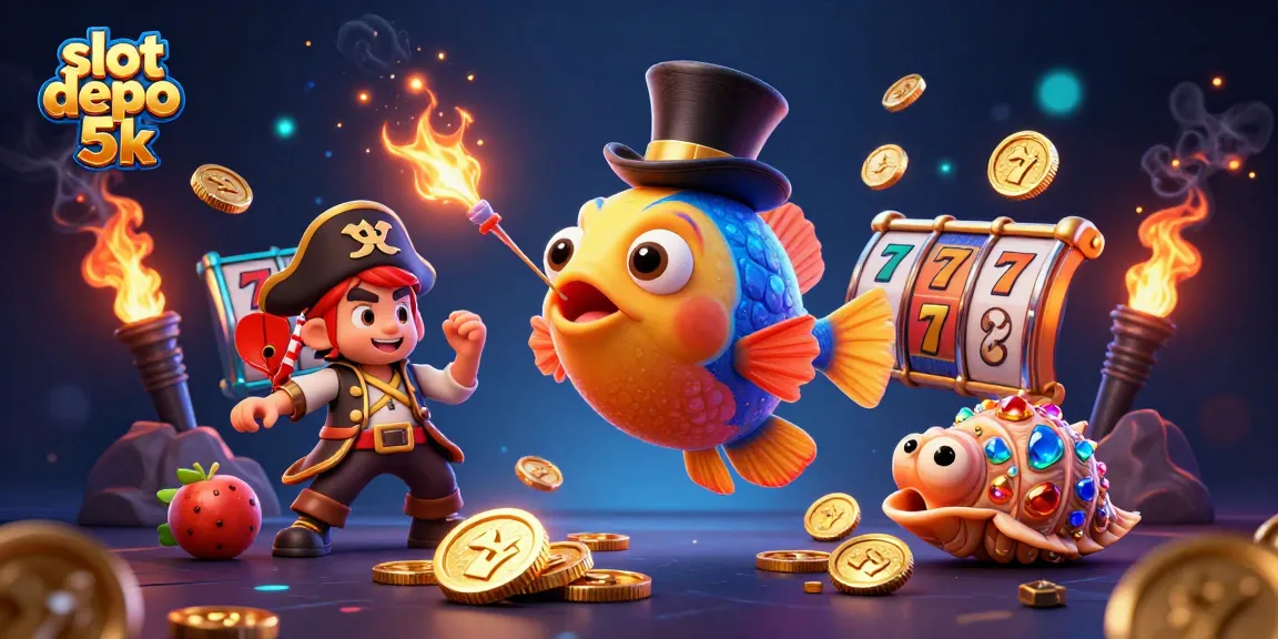 Spin to win with slot depo 5k, as the anglerfish lures golden coins in this vibrant scene.